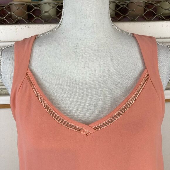 WHBM Peach Layered chiffon Asymmetrical Sleeveless cocktail or Occasion Dress - Picture 2 of 9